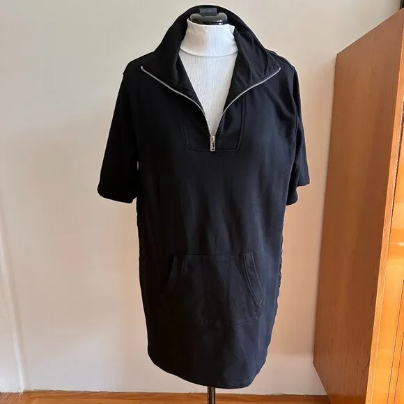 DKNY Logo 1/4-zip-front S/S cotton-mix knit dress sporty Athleisure XL comfy - Picture 3 of 13